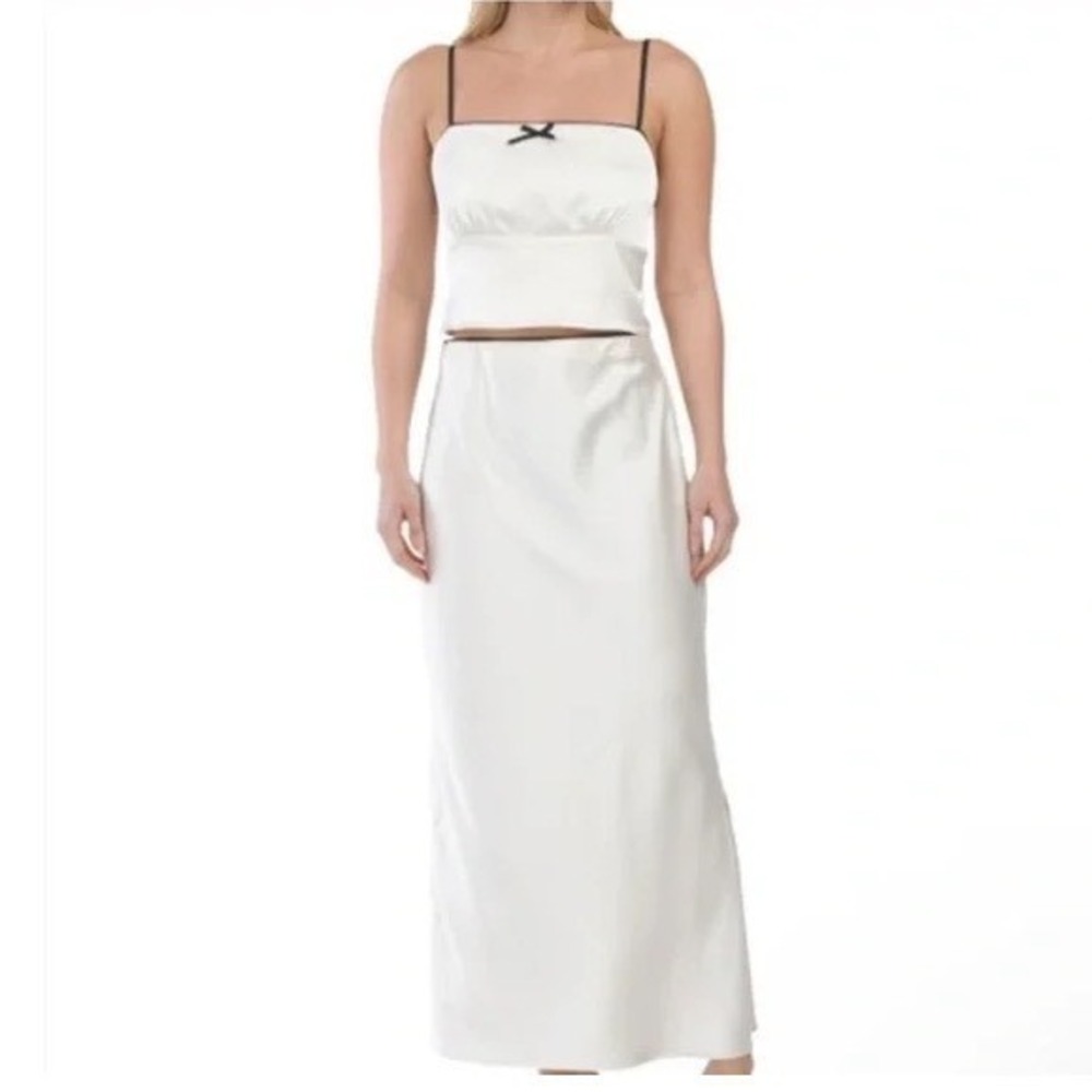 House of Harlow 1960 Women's S Ivory Satin 2 Piece Skirt and Cami Set